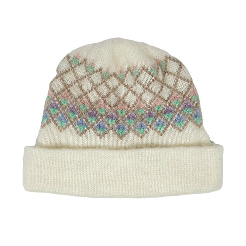 Vintage Hansen Zwicker Knitting Mills Diamond Pattern Knit Cuffed Beanie USA